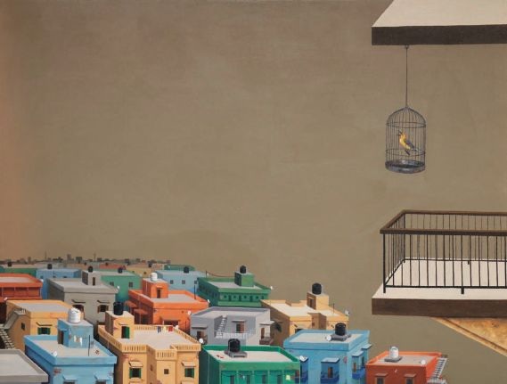 Akash Balmiki, Urbanization 2, Acrylic on Canvas, 36â x 48â, 2018.