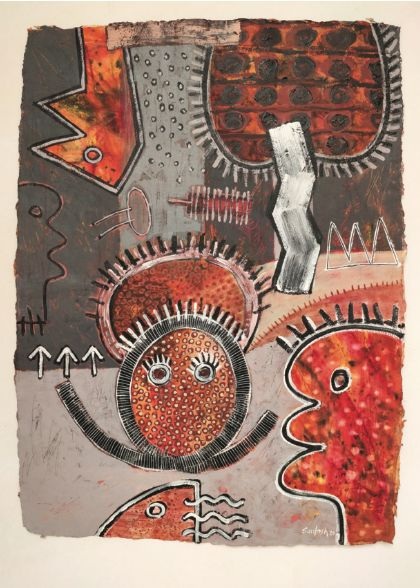 Santosh Kumar Verma, Untitled, Acrylic on Handmade Paper, 31" x 23".