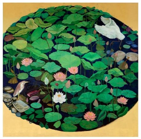 Elancheziyan, Lotus Pond, Oil on Canvas, 72 x 72 In, 2017