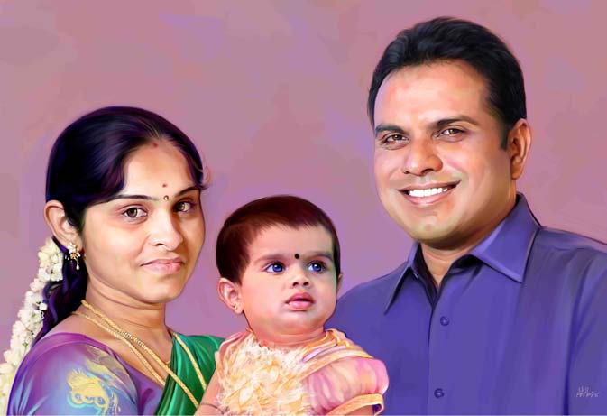 Young family with flowers — portrait commission by ArtFeliz
